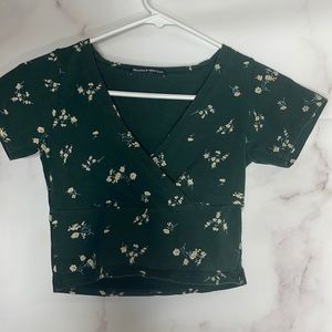 Brandy Melville- Amara Green Floral Wrap V Neck Top